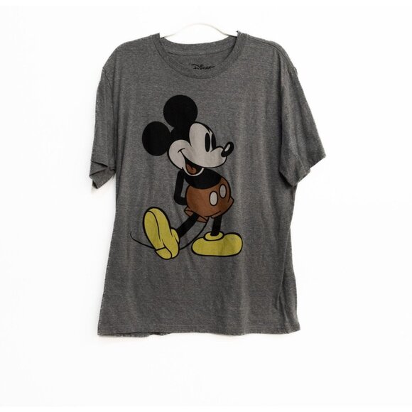 Disney Womens Gray Polycotton Graphic Tee Mickey Mouse Pullover Short Sleeve XL - Picture 2 of 8